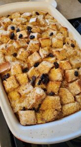 baked bread pudding in casserole dish