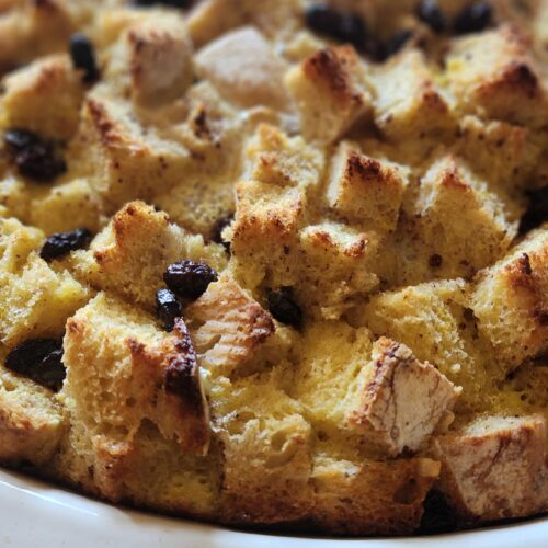 bread pudding in baking dish