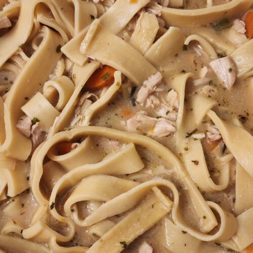 Chicken noodle soup in pot