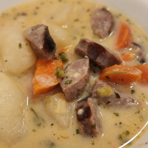 bowl of sausage potato soup