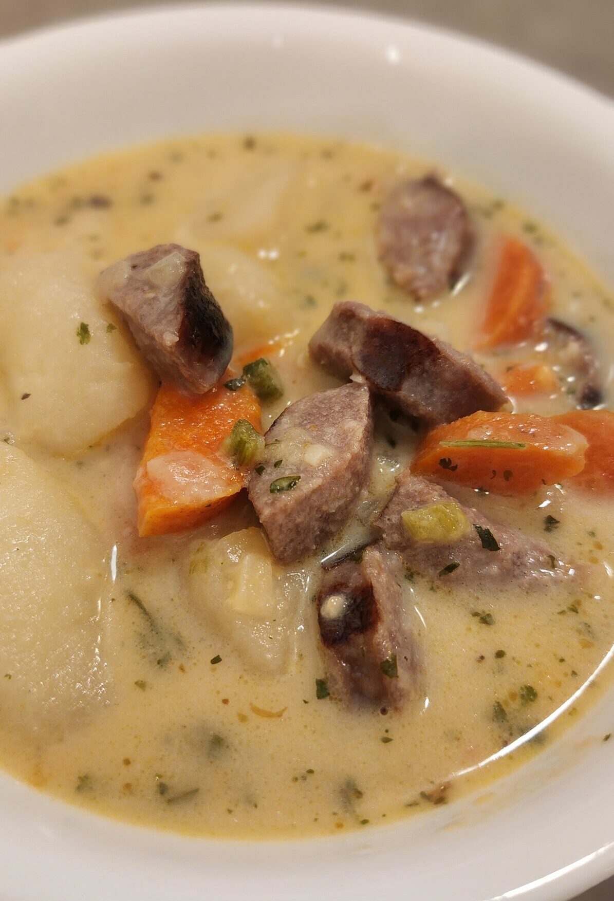 bowl of sausage potato soup
