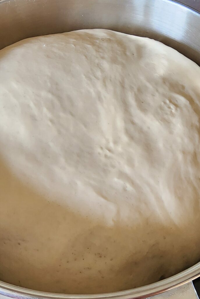 sourdough french bread dough risen after bulk fermentation