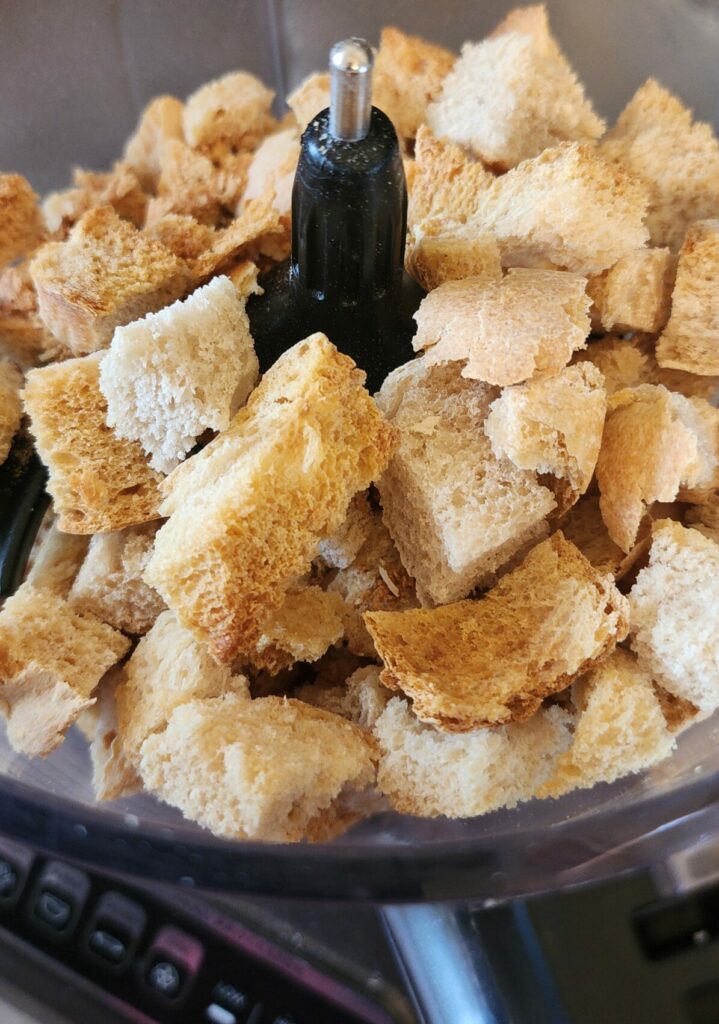 sourdough bread cubes in food processor